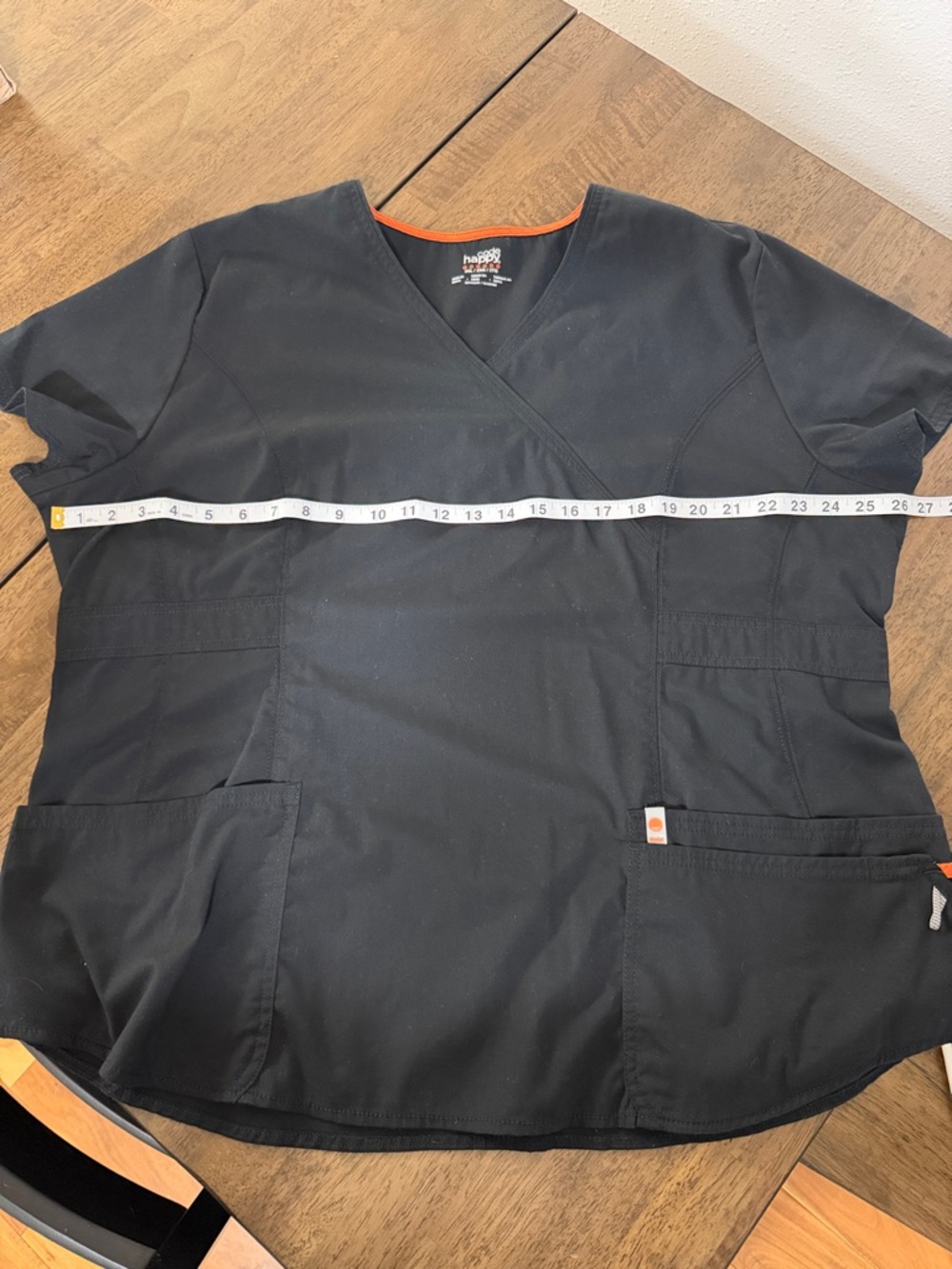 Women’s Black V-Neck Scrub Top with Pocket Detail